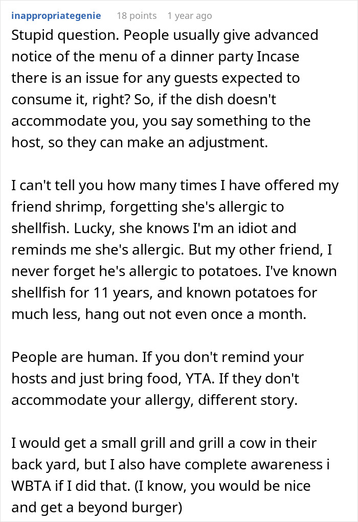 Allergic Person Receives Menu For Upcoming In-Law Dinner Party, Takes It As An Insult