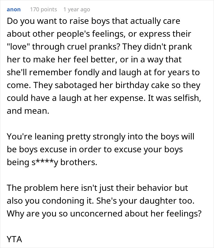 Mom Defends Her Sons’ Birthday Prank Directed At Her Stepdaughter, Folks Online Tear Her To Shreds Mom Defends Her Sons’ Birthday Prank Directed At Her Stepdaughter, Folks Online Tear Her To Shreds
