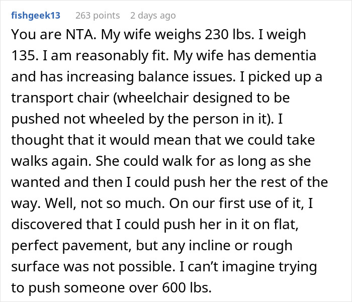 “Am I The Jerk For Refusing To Push My Obese Cousin Around In A Wheelchair For A Day?” “Am I The Jerk For Refusing To Push My Obese Cousin Around In A Wheelchair For A Day?”