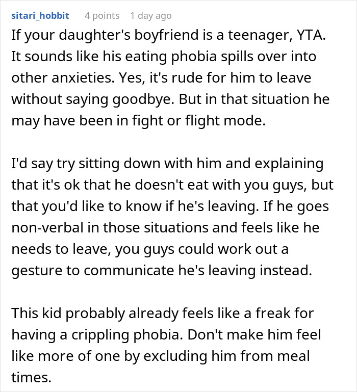 &ldquo;AITA If I Asked My Daughter&rsquo;s Deipnophobic Boyfriend Not To Come Over When We Are Eating?&rdquo;