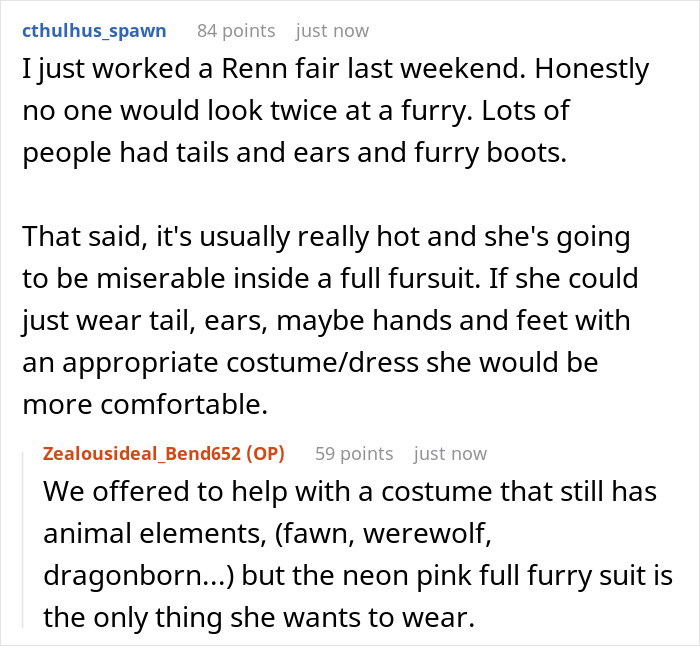 25YO Refuses To Take 12YO Sister To Renaissance Fair Because She Insists On Wearing Furry Outfit 25YO Refuses To Take 12YO Sister To Renaissance Fair Because She Insists On Wearing Furry Outfit