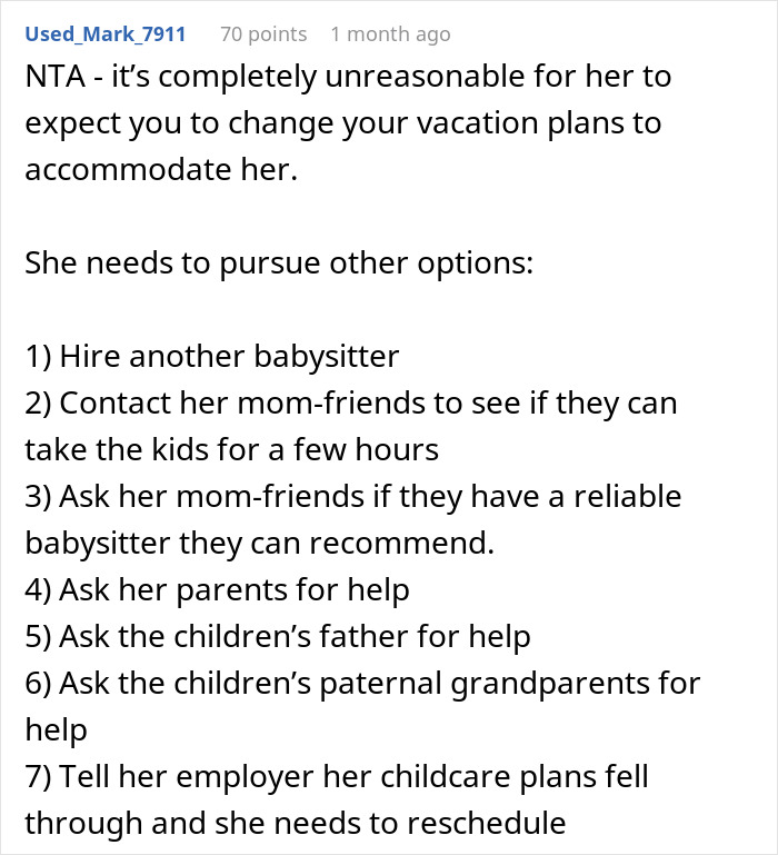 Sister Shocked When Woman Refuses To Cancel Fully Paid Vacation To Babysit Last-Minute Sister Shocked When Woman Refuses To Cancel Fully Paid Vacation To Babysit Last-Minute