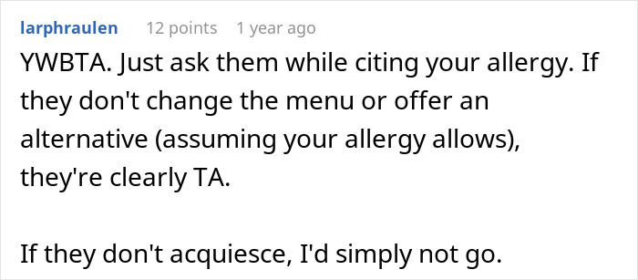 Allergic Person Receives Menu For Upcoming In-Law Dinner Party, Takes It As An Insult