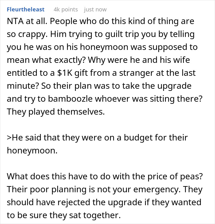 Premium Seat Passenger Asks For $1000 To Swap Seats With Honeymooner’s Wife In Economy Premium Seat Passenger Asks For $1000 To Swap Seats With Honeymooner’s Wife In Economy