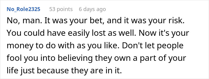 Man Is Called A Jerk For Not Wanting To Spend His Bet Winnings On A Trip That Doesn&rsquo;t Involve Him