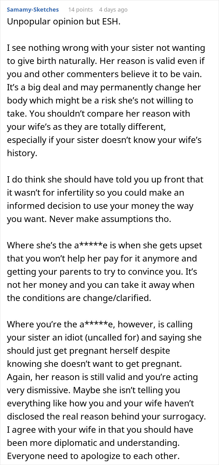 Man Learns Why Sister Wants Him To Pay For Her Surrogate, Tells Her Exactly What He Thinks Of Her