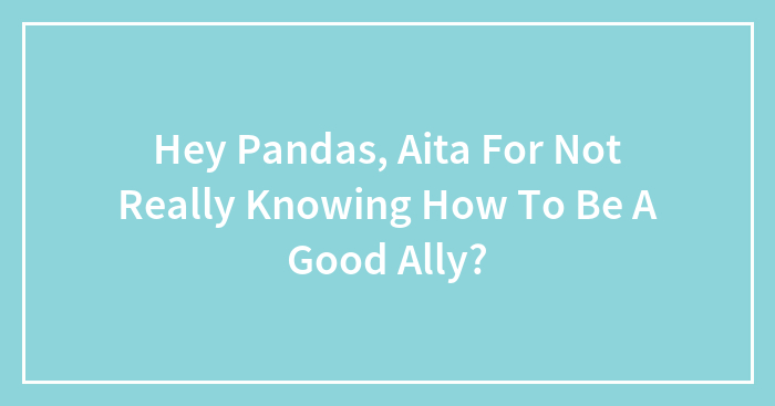 Hey Pandas, Aita For Not Really Knowing How To Be A Good Ally?