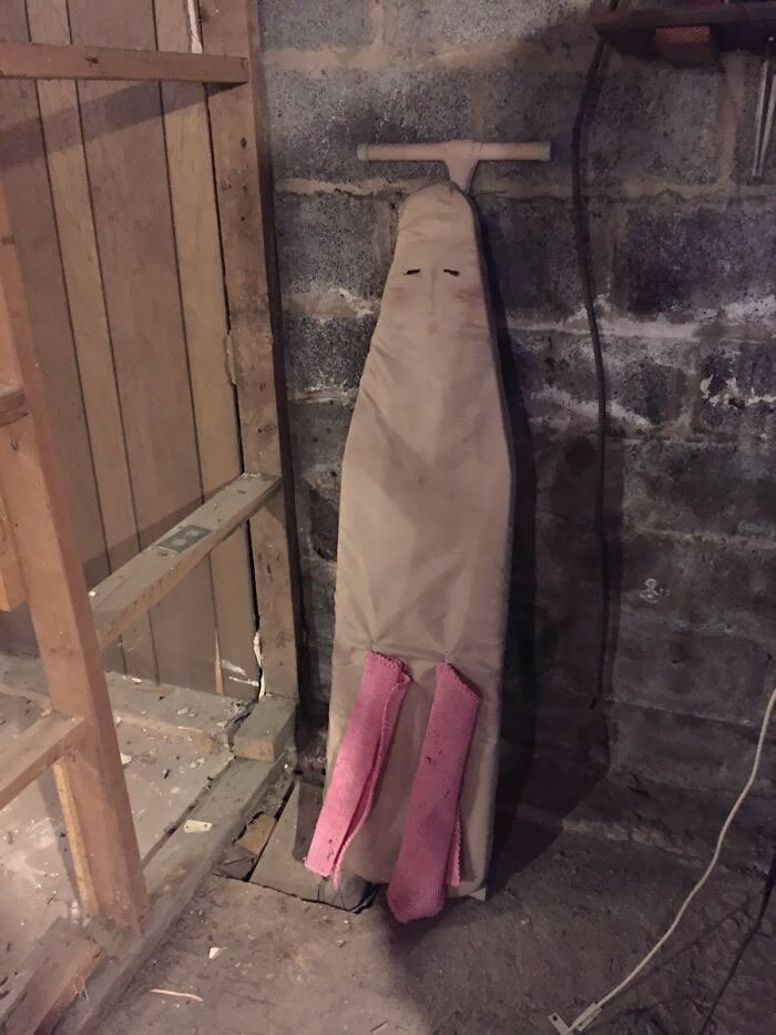 I Demolished A Basement Wall And Found This Masterpiece Inside. Complete With Makeup And Eyelashes