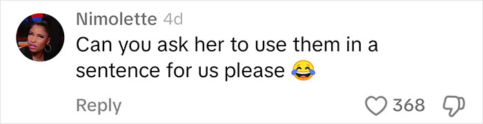 Comment asking for slang sentence example, discussing Gen Alpha slang learning.