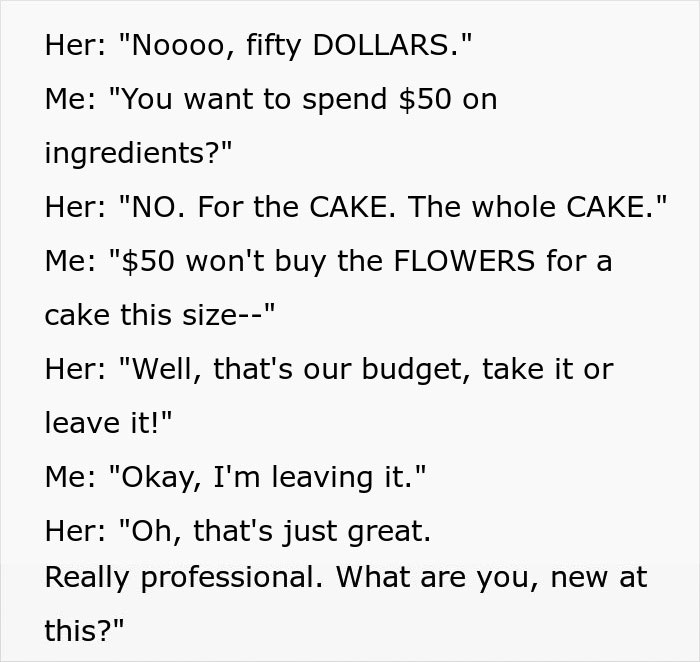 Client Drops “Take It Or Leave It” On Baker After Offering $50 For A Wedding Cake, They Leave Client Drops “Take It Or Leave It” On Baker After Offering $50 For A Wedding Cake, They Leave
