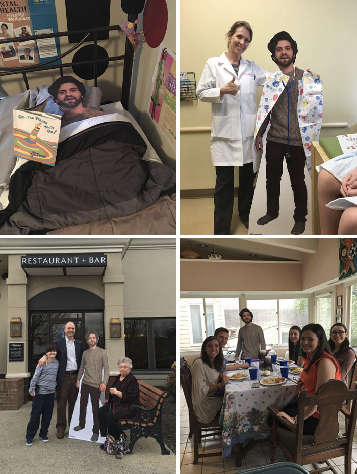 En broma le envié a mi mamá un recorte de mí mientras estaba estudiando en el extranjero. Parece que se está entreteniendo con él