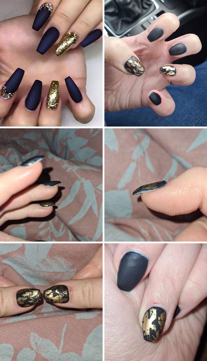 What I Asked For vs. What I Got. All Nails Were Of Different Shapes And Sizes. No Fingers On Both Hands Matched