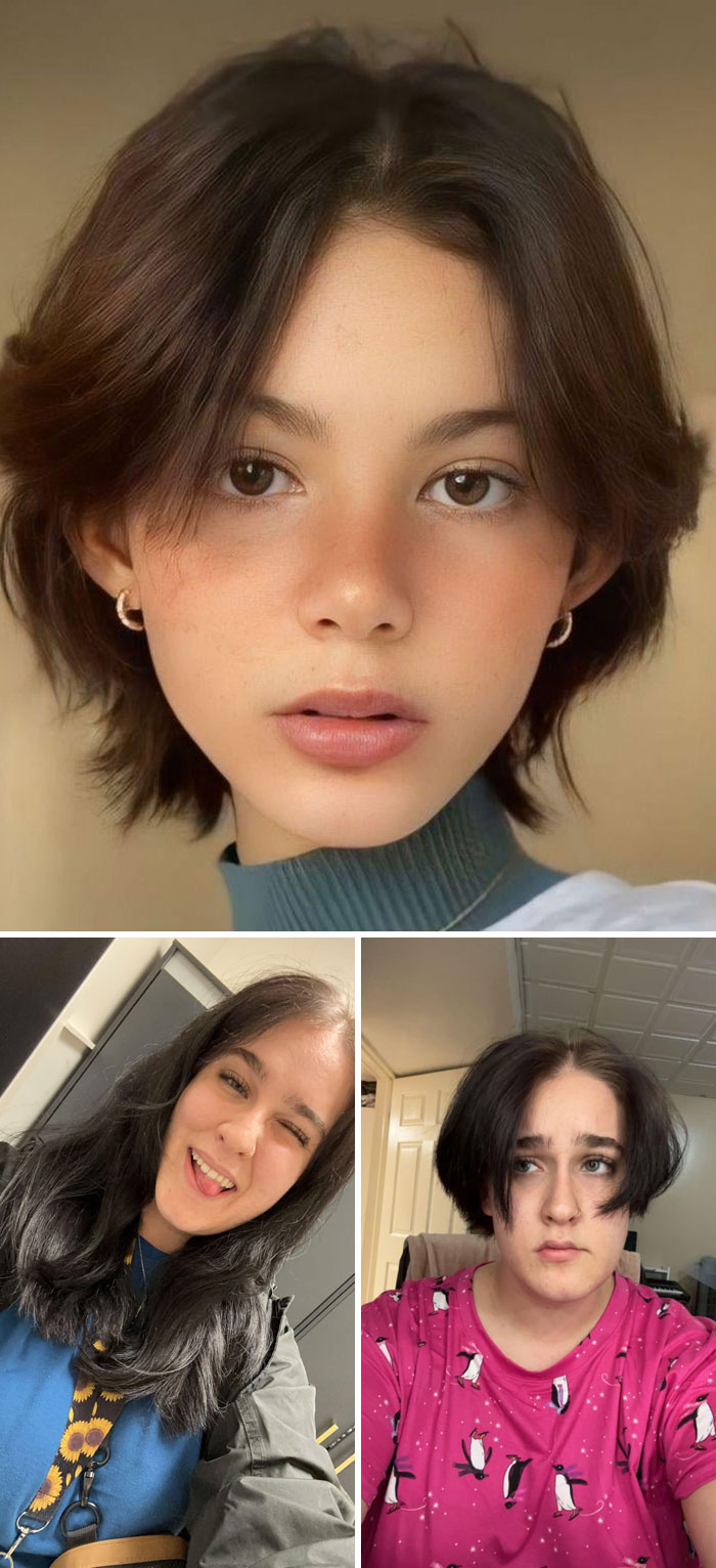 This Is What I Asked For vs. What I Got, Is This A Bad Haircut Or My Thick Hair? I Can't Tell But I Don't Like It (2nd Picture Is Before)