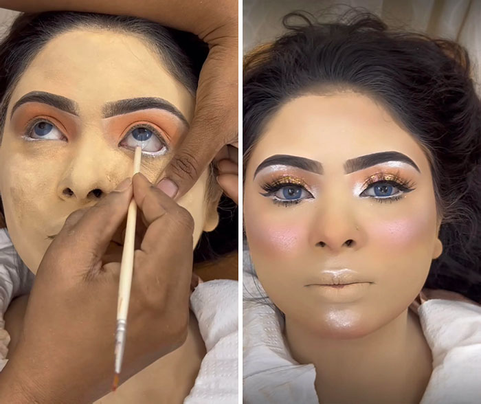 This Was Supposed To Be The Finished Product. This Amount Of Highlighter Is Completely Unnecessary, And The Makeup Artist Has Completely Changed The Entire Complexion Of This Client
