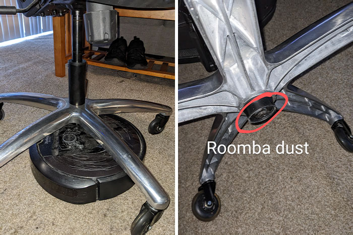 It Turns Out My New Roomba Is Perfectly Tall Enough To Absolutely Obliterate Itself On The Bottom Of My Swivel Chair