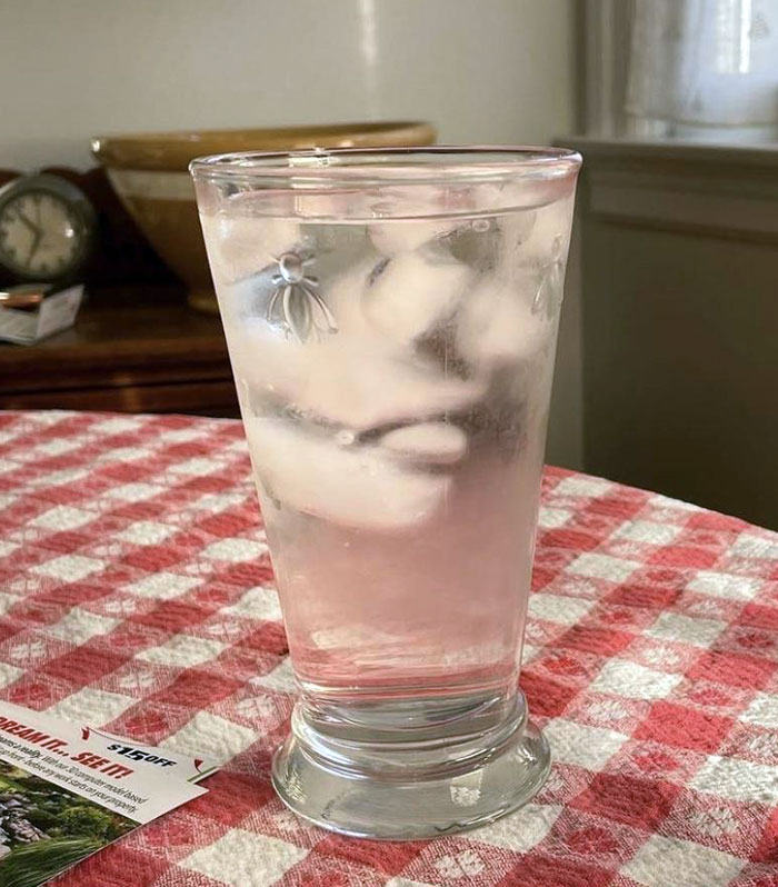 My Mom Sent Me This Photo Tonight. A Face In Her Drink