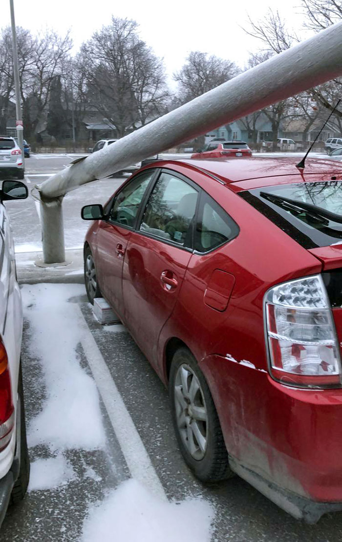 The Wind At My University Was So Intense It Blew A Metal Lamp Post Over And Nearly Hit My Car