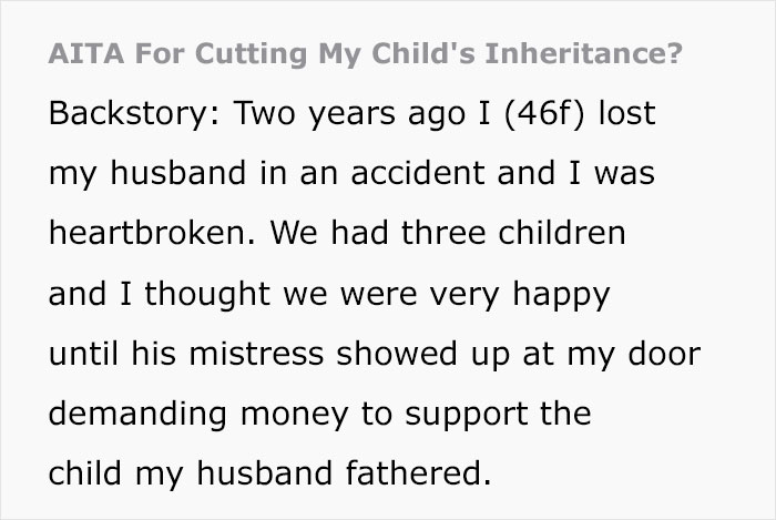 Widow Cuts Her Child&rsquo;s Inheritance After Finding Out Her Husband Had A Mistress And Secret Kid