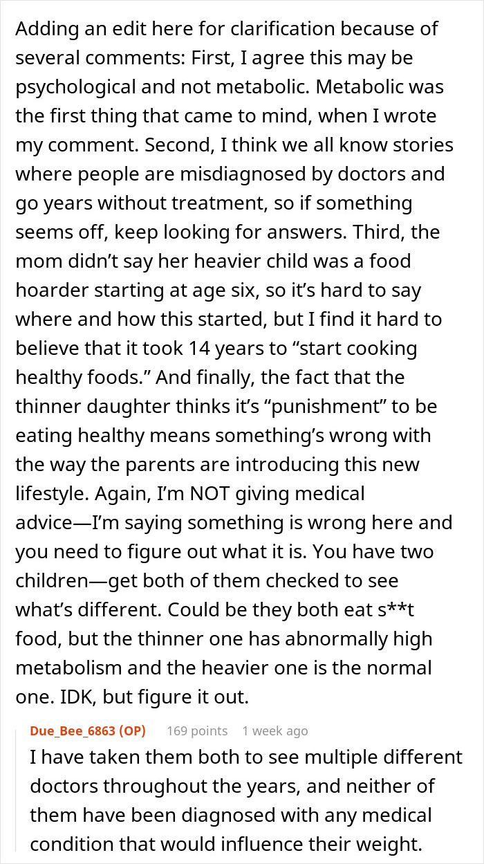 Parent Denies Punishing Their Skinny Twin After She Discovers True Motive Behind Family's Diet Shift Parent Denies Punishing Their Skinny Twin After She Discovers True Motive Behind Family's Diet Shift