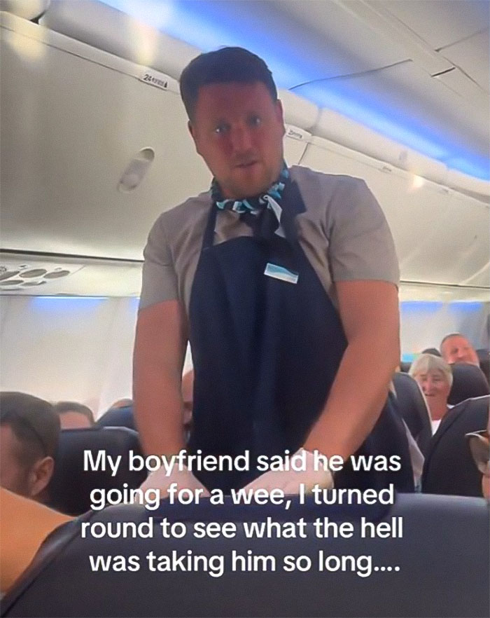 Woman Baffled To See Flight Attendant Is Her Boyfriend After He Got Up To Use The Restroom
