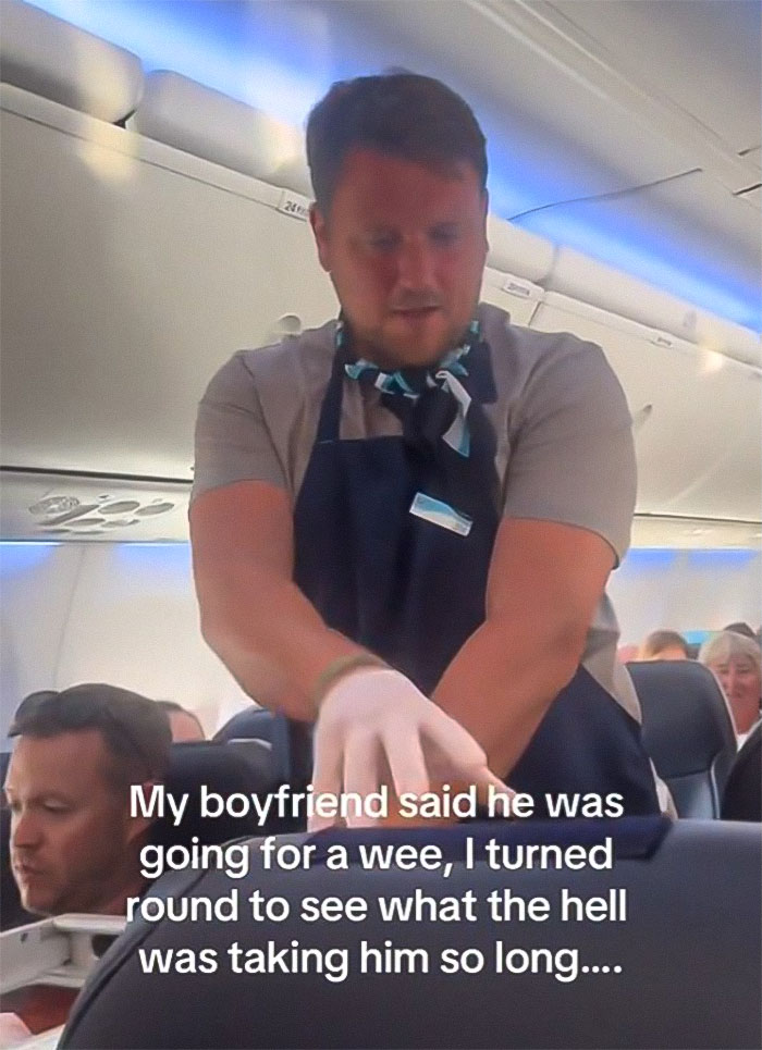 Woman Baffled To See Flight Attendant Is Her Boyfriend After He Got Up To Use The Restroom