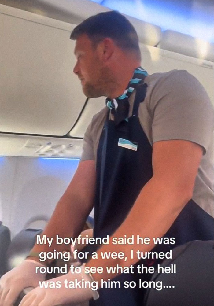 Woman Baffled To See Flight Attendant Is Her Boyfriend After He Got Up To Use The Restroom