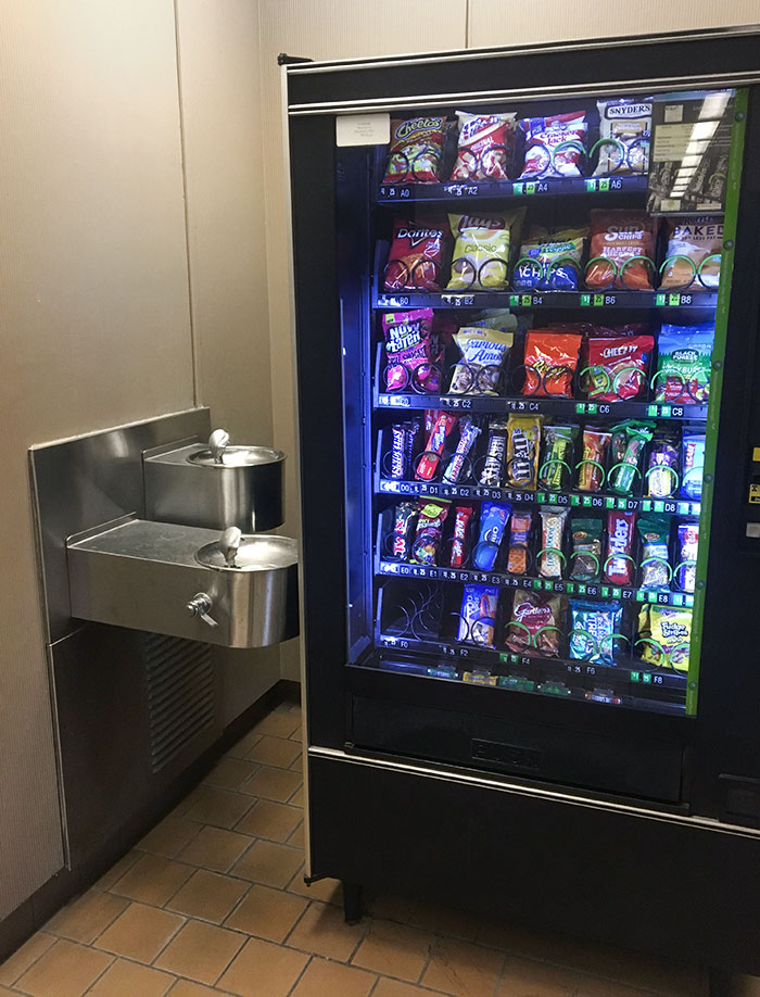 My School Added A New Vending Machine To The Science Building’s Lobby. Better For Them To Eat Junk Food Than Have Free Water