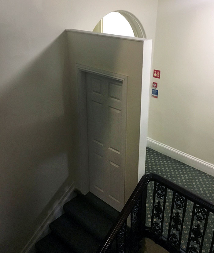 This Weird Door At The Top Of The Stairs In A Hotel