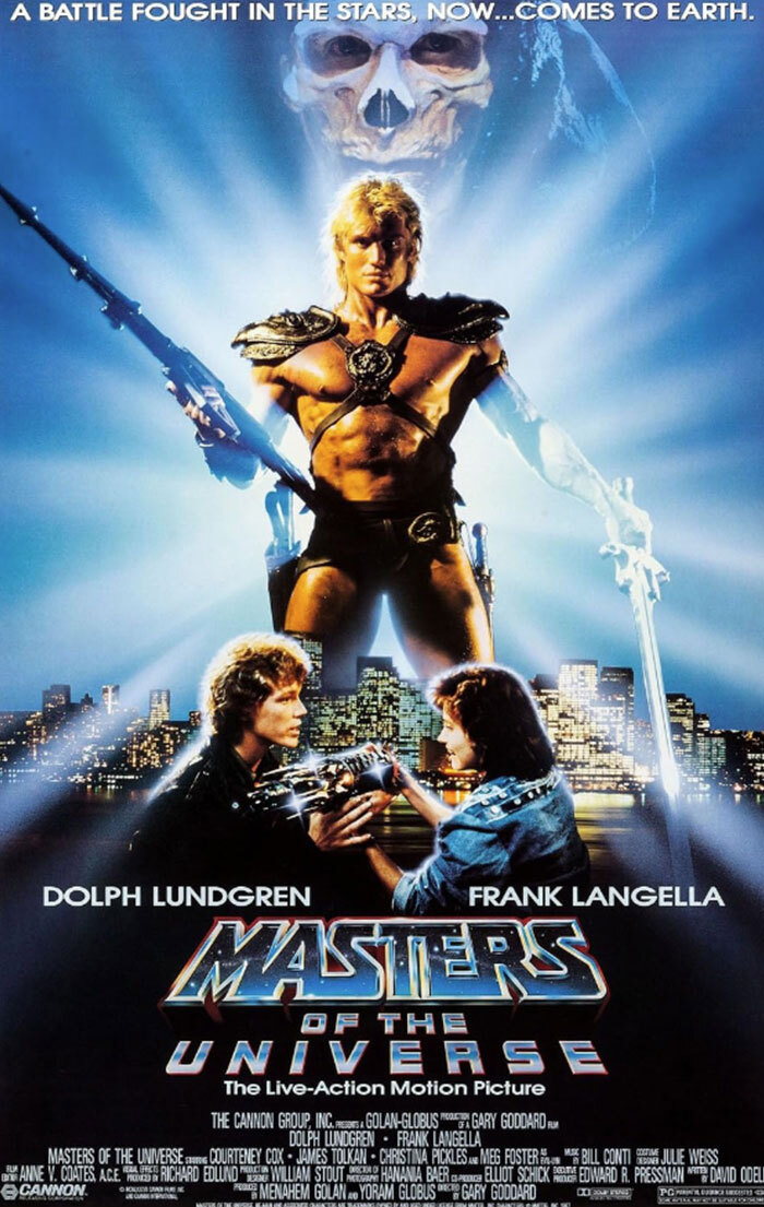 "Masters of the Universe" movie poster with He-Man holding a sword and Skeletor in the background, used in Skeletor memes.