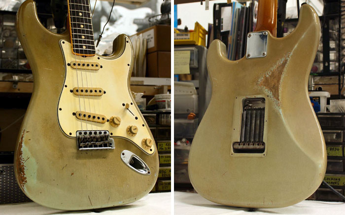 Nicotine Over Sonic Blue On A ‘66 Strat. Not Too Much Damage, Just Dirty