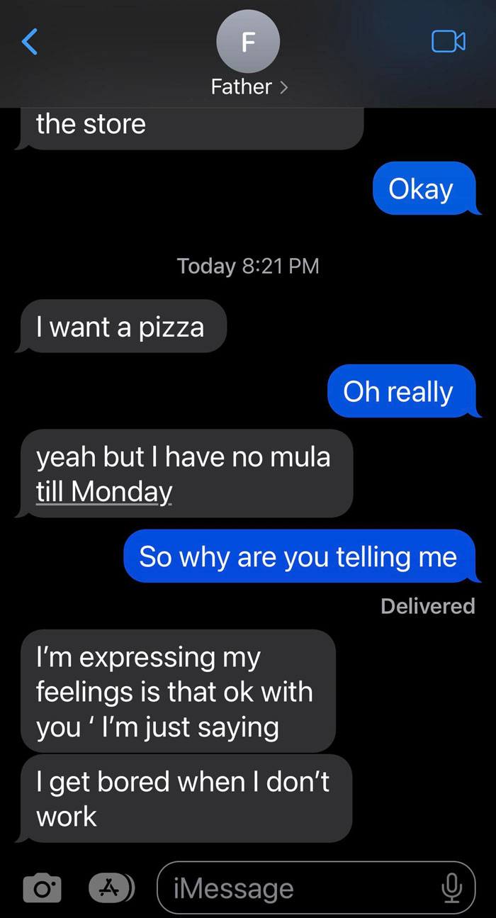 Dad Will Text Me Stuff Like This To Guilt Me Into Ordering Him Take Out. I’m Sick Of It And Don’t Know What To Do