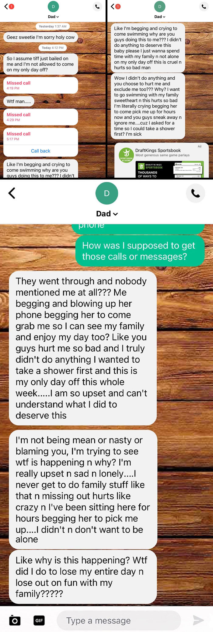 Apparently, My Dad And His Girlfriend Were Fighting When I Went Swimming With Her Today, And I Got A Chain Of Insane Texts