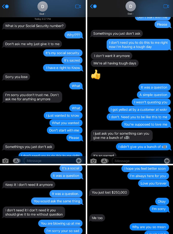 My Dad Only Contacts Me When He Wants Something. This Is What He Messaged Me Out Of The Blue With While I Was Crying At Work