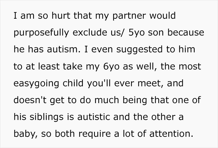 Mom Is Heartbroken After BF Takes His Son On Family Holiday, Refuses To Take Her Autistic Kid
