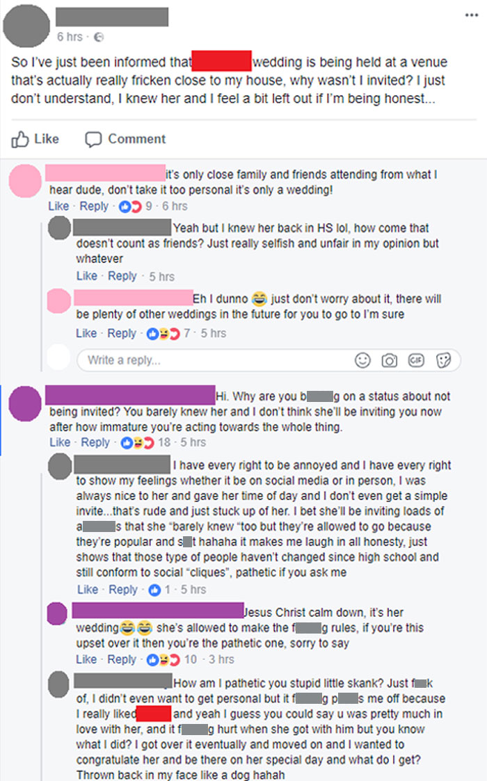 This Guy Goes Nuts When He Finds Out He's Not Invited To A Girl's (From His School) Wedding