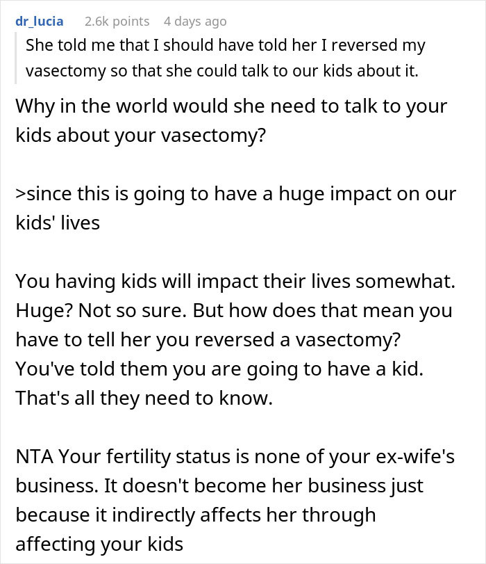 Vasectomy Reversal Sparks Heated Argument, Man Thinks It&rsquo;s None Of Ex-Wife&rsquo;s Business