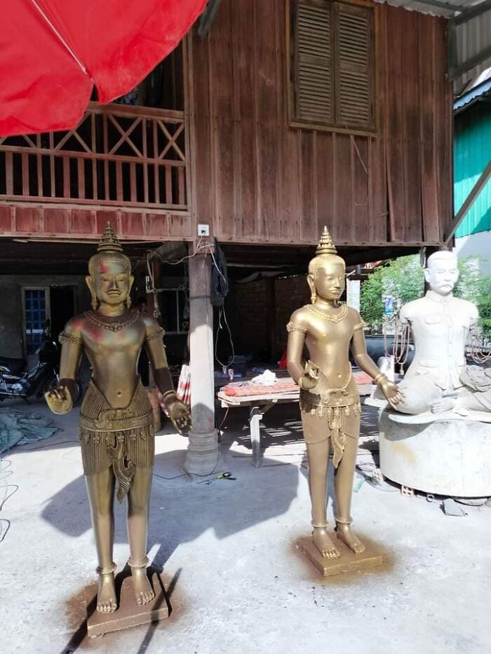 These Newly Crafted Statues By A Khmer Artist Resemble The Golden Boy, Who Is King Jayavarman Vi, A Khmer King Who Reigned From 1080 To 1107