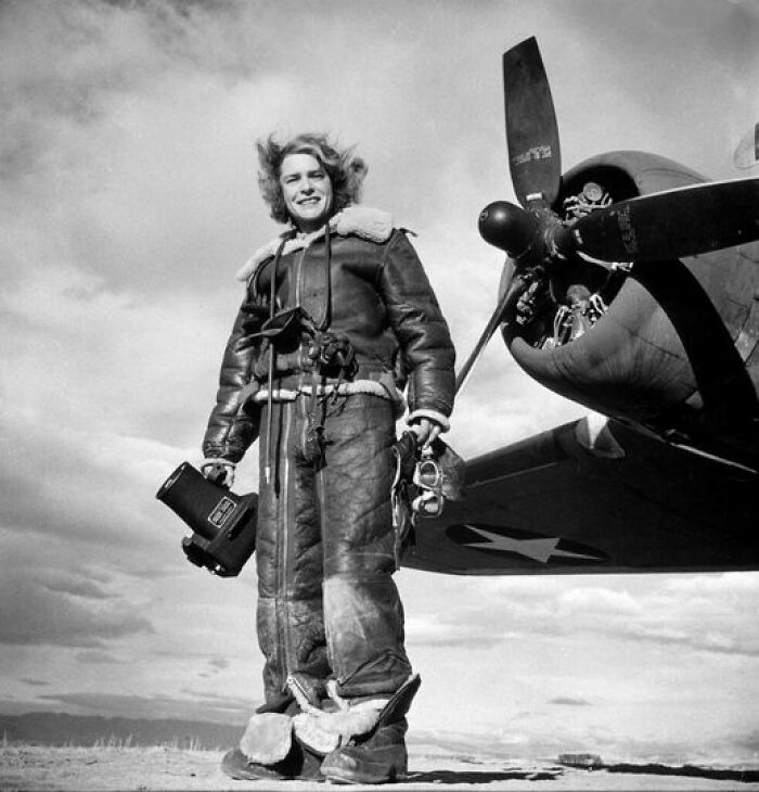 Portrait Of Life’s First Hired And First Female Staff Photographer, Margaret Bourke-White. She Was On Assignment In Algeria, Standing In Front Of Flying Fortress Bomber In Which She Made Combat Mission Photographs Of The U.S. Attack On Tunis, 1943