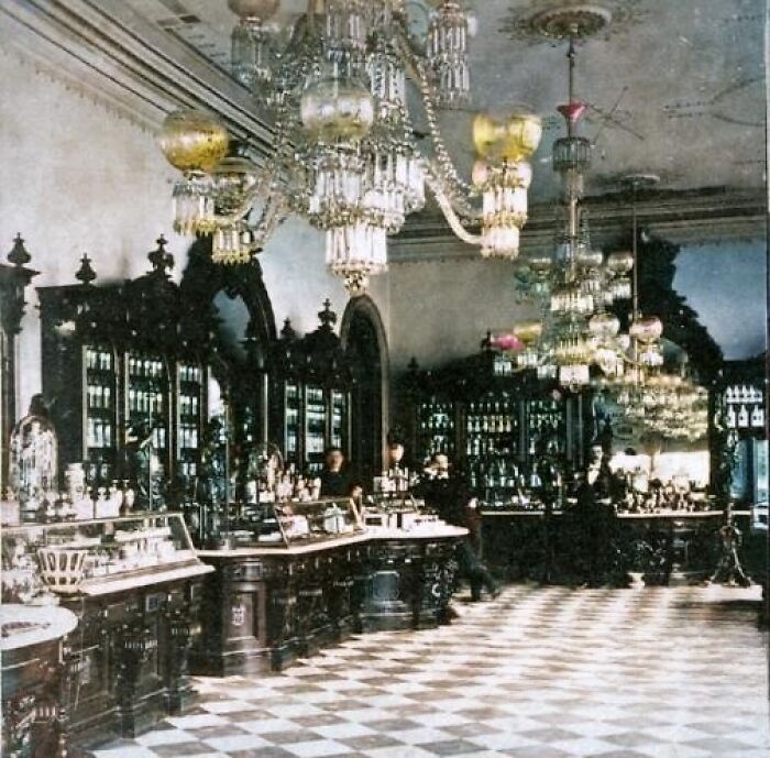 Interior Of Helmbold’s Drug Store, On Broadway Near Prince St. It Is A Prime Example Of The Victorian Age. The Picture Is From 1886!