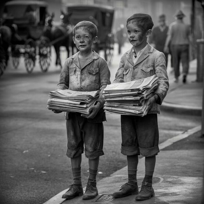 9 And 7 Years Old Newsboys - Los Angeles, 1915