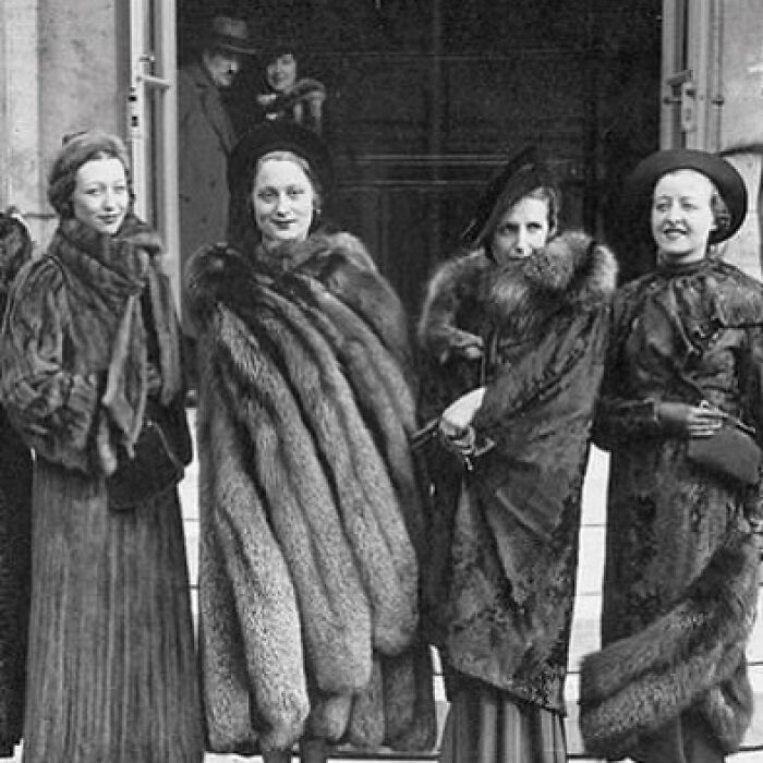 Racegoers At The Longchamp Races In France, In The 1930s, Display The Latest Fur Fashions, Paris, France, 1930s