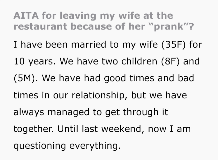 Anniversary Dinner Turns Sour After Wife&rsquo;s Awful Prank Leaves Man Questioning 10-Year Marriage