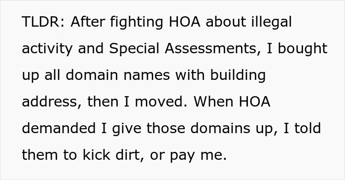 Woman Buys All Domains Of Unit Before Moving Out As Petty Revenge On HOA: &ldquo;Kick Dirt, Or Pay Me&rdquo;