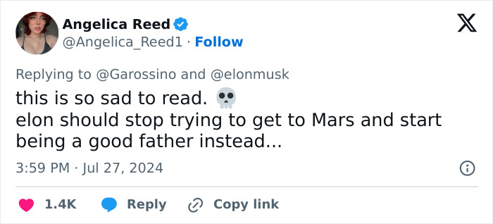 Tweet criticizing Elon Musk's parenting amid legal battle over Musk and Grimes' children.