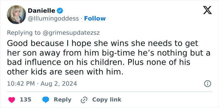 Tweet discussing the legal battle over Elon Musk and Grimes' children, mentioning custody concerns.
