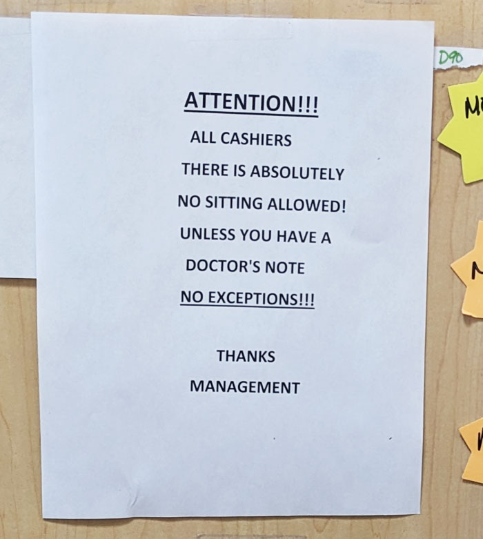 I Saw a Bunch Of These Signs In The Checkout Area Of Home Depot. Because Uncomfortable Employees Work Harder