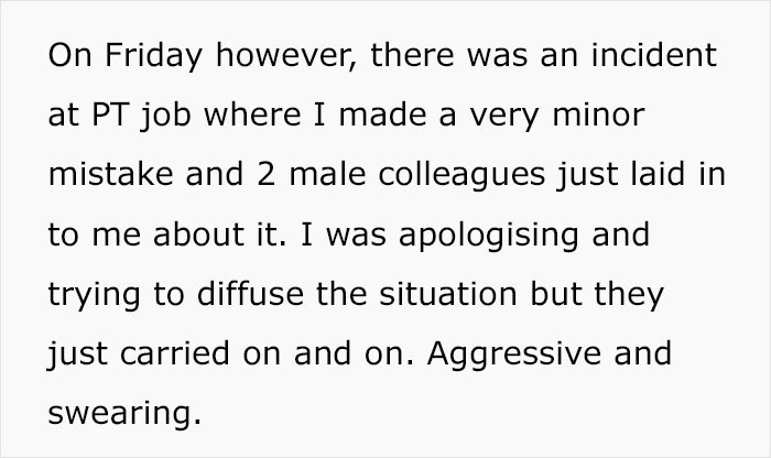 Woman Quits After Being Chewed Out By Coworkers, Partner Who Still Works There Says It Was A Mistake Woman Quits After Being Chewed Out By Coworkers, Partner Who Still Works There Says It Was A Mistake