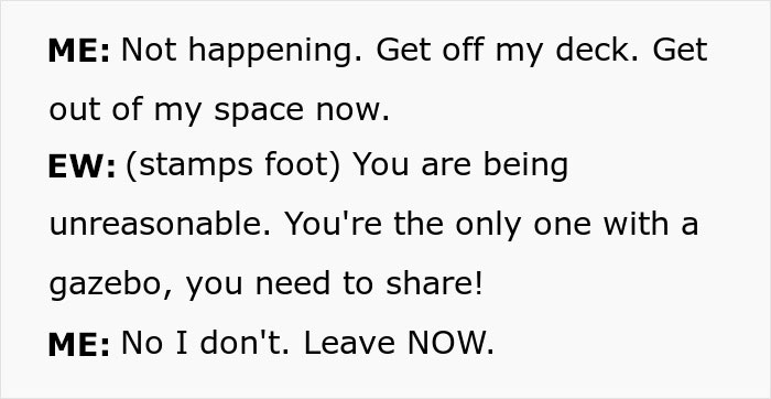 “Get Off My Deck”: Entitled Couple Demands Woman Share Her Gazebo, Gets Evicted Instead “Get Off My Deck”: Entitled Couple Demands Woman Share Her Gazebo, Gets Evicted Instead