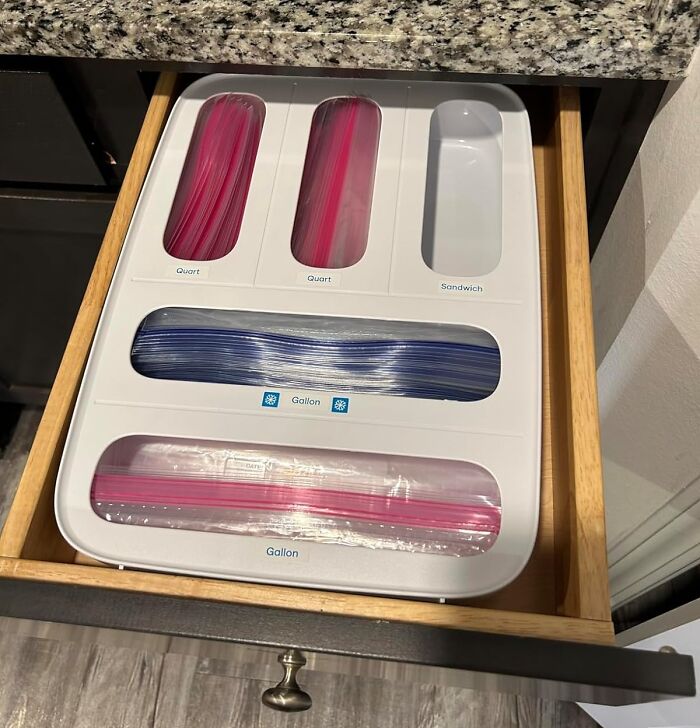 This Food Bags Dispenser Will Make Your Kitchen Drawers Go From Chaotic Mess To Organized Bliss - Finally, A Place For All Those Pesky Plastic Bags!