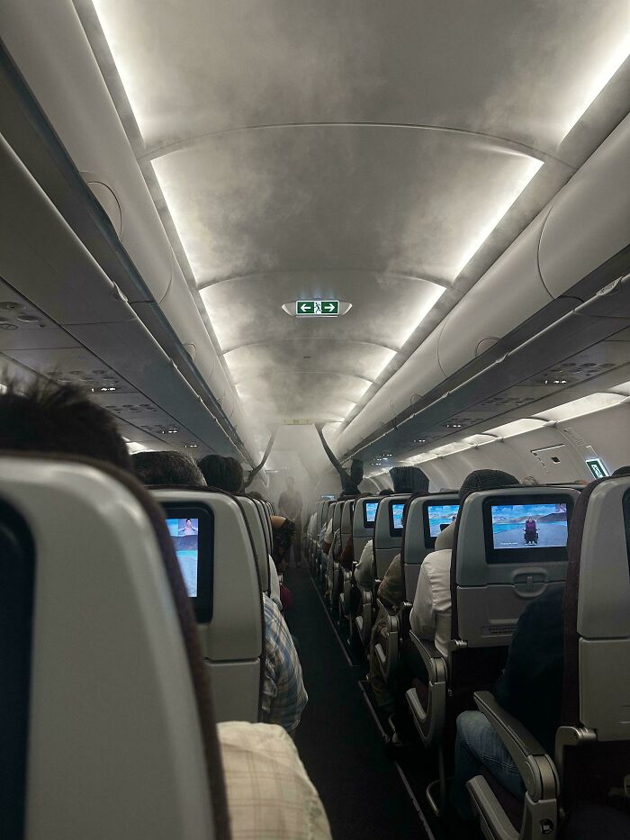 The Amount Of ‘Fog’ Inside My Flight Meant No One More Than A Couple Of Rows From The Air Hostess Could Actually See The Safety Briefing Properly